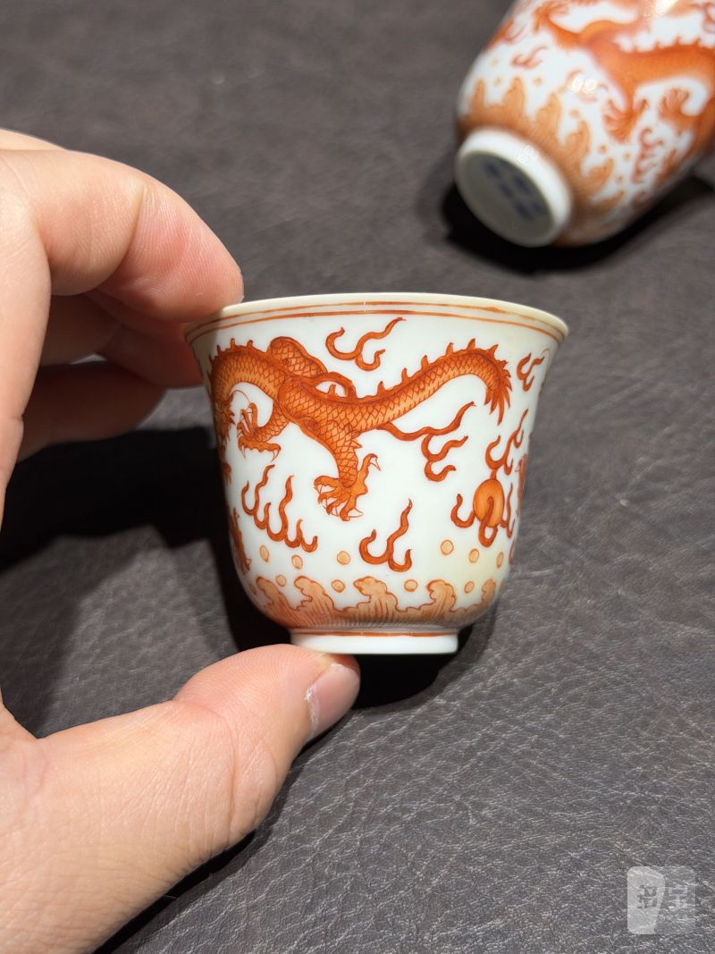 清光绪 矾红龙纹杯一对 - 图8